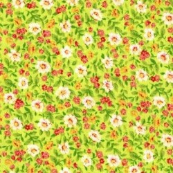 Tissu patchwork fleuris fond jaune vert - 15583