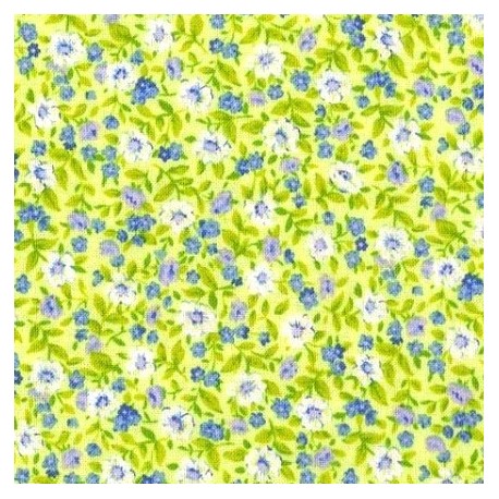 Tissu patchwork petites fleurs fond jaune vert - 15585