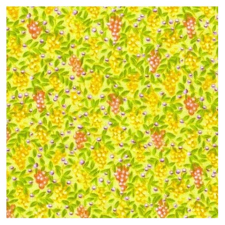 Tissu patchwork fruits fond jaune vert - 15587