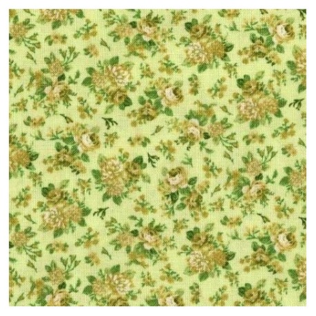 Tissu patchwork fleuris fond vert  - 15599