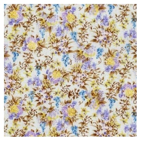 Tissu patchwork fleuris fond bleu ciel - 15605