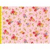 Tissu patchwork fleurs et fruits fond rose - 15626