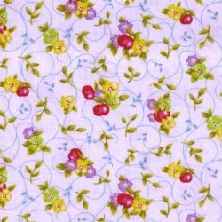 Tissu patchwork fleurs et fruits fond bleu clair - 15627