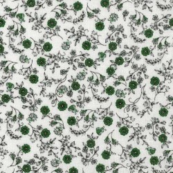 Tissu patchwork fond blanc petites fleurs vertes - 13677