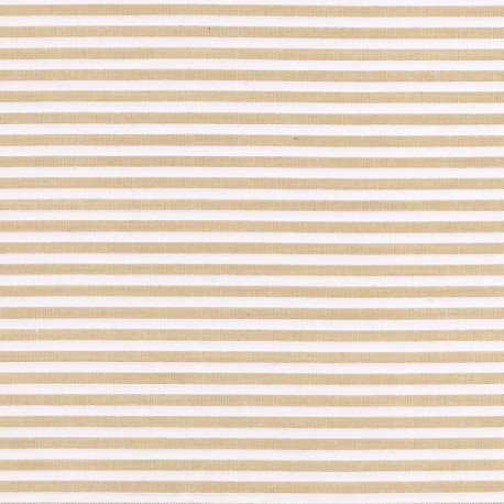 Tissu coton polyester à rayures beige et blanc