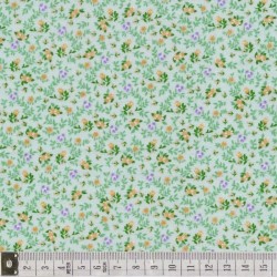 Tissu patchwork fleuris sur fond vert clair  - 18016