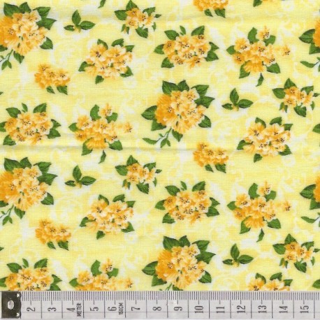 Tissu patchwork fleuris sur fond orange  - 18018