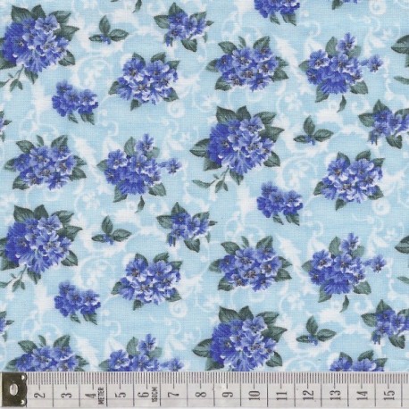 Tissu patchwork fleuris sur fond bleu  - 18019