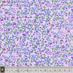 Tissu patchwork fleurs et volutes sur fond parme  - 18031