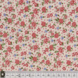 Tissu patchwork fleuris sur fond écru  - 18035