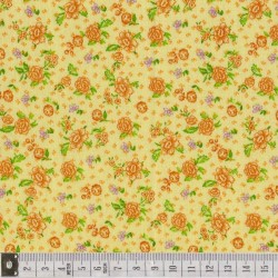 Tissu patchwork fleuris sur fond jaune  - 18036