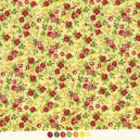 Tissu patchwork fleuris rouge sur fond jaune  - 18041