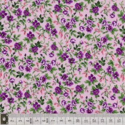 Tissu patchwork fleuris sur fond parme  - 18042