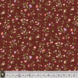 Tissu patchwork fleuris sur fond bordeaux  - 18054