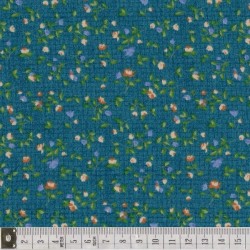 Tissu patchwork fleuris sur fond bleu vert  - 18055