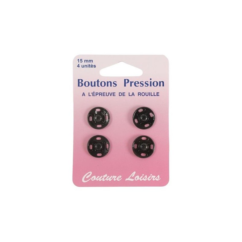 Bouton pression métal 15mm à coudre - noir ou argent - distrifil